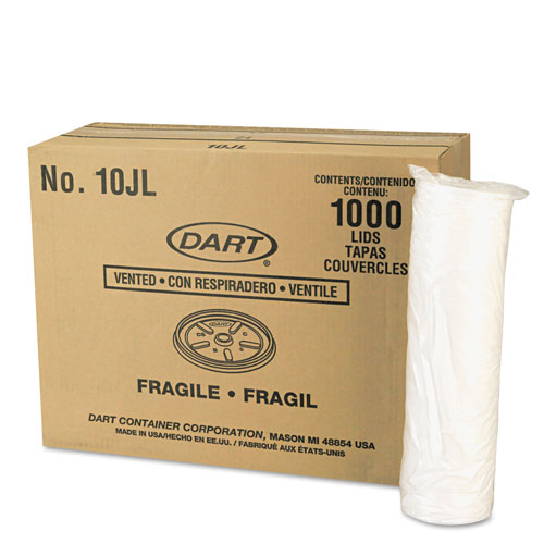 Dart Vented Plastic Hot Cup Lids, 10JL, 10 oz., White, 1000/Carton