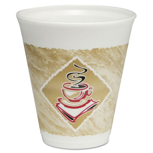 Dart Café G Foam Hot/Cold Cups, 12oz, White w/Brown & Red, 1000/Carton