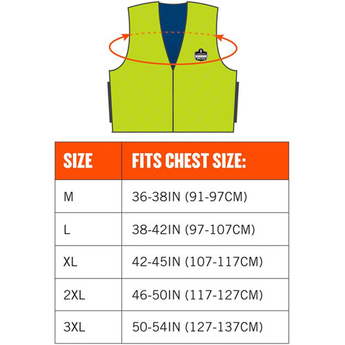 Ergodyne Chill-Its 6665 Embedded Polymer Cooling Vest with Zipper, Nylon/Polymer, 2X-Large, Lime