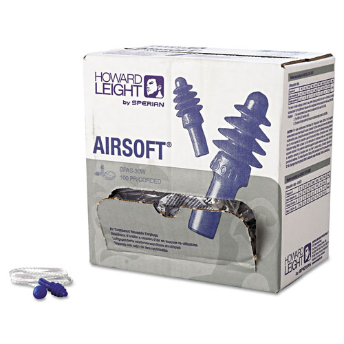 Howard Leight DPAS-30W AirSoft Multiple-Use Earplugs, 27NRR, White Nylon Cord, BE, 100 Pairs