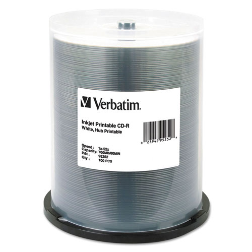Verbatim 100 x CD-R - 700 MB (80min) 52X - White - Ink Jet Printable Surface, Printable Inner Hub - Spindle - Storage Media
