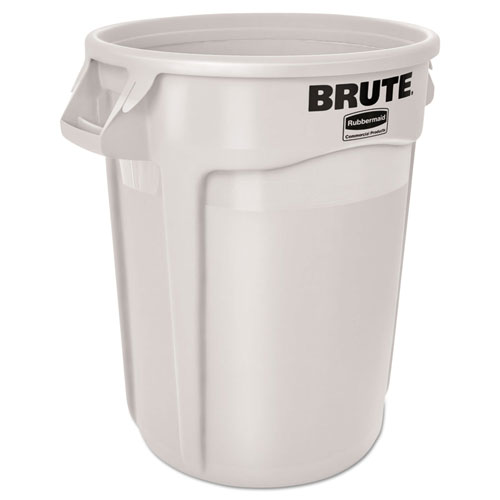 Rubbermaid Vented Round Brute Container, 32 gal, Plastic, White