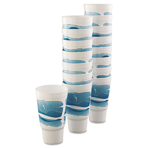 Dart Horizon Hot/Cold Foam Drinking Cups, 32oz, Teal/White, 16/Bag, 25 Bags/Carton