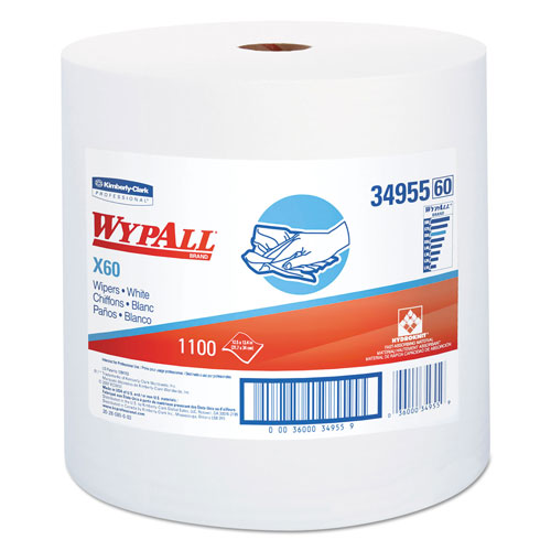 WypAll® X60 Cloths, Jumbo Roll, White, 12 1/2 x 13 2/5, 1100 Towels/Roll