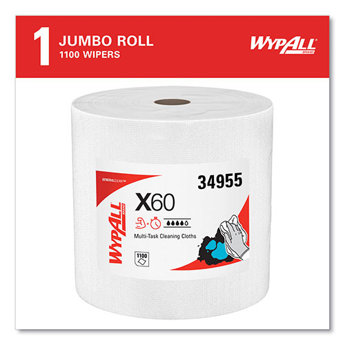 WypAll® General Clean X60 Cloths, Jumbo Roll, 12.2 x 12.4, White, 1,100/Roll