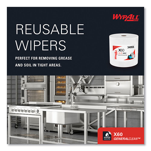 WypAll® General Clean X60 Cloths, Jumbo Roll, 12.2 x 12.4, White, 1,100/Roll