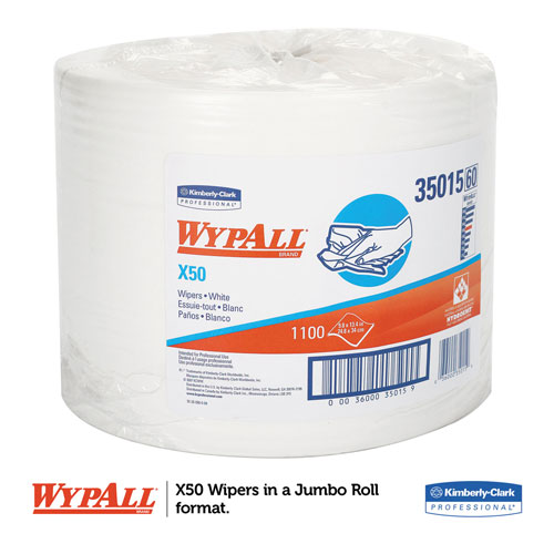WypAll® X50 Cloths, Jumbo Roll, 9 4/5 x 13 2/5, White, 1100/Roll
