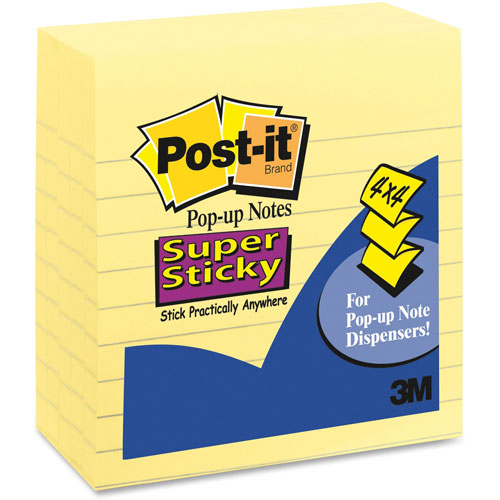 3M 4 x 4 Pop Up Notes, Canary Yellow, 5 pads per pack