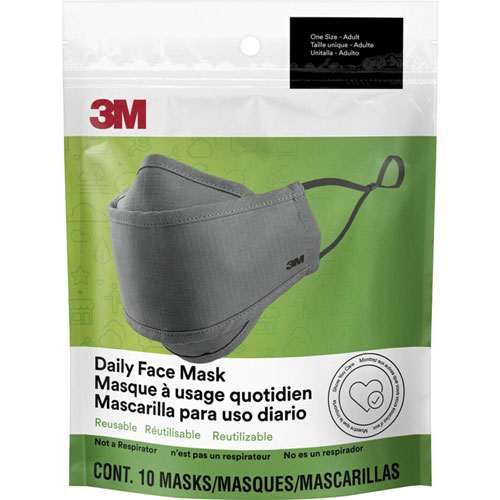 3M Daily Face Masks, 2-ply, Gray, 10/Pack