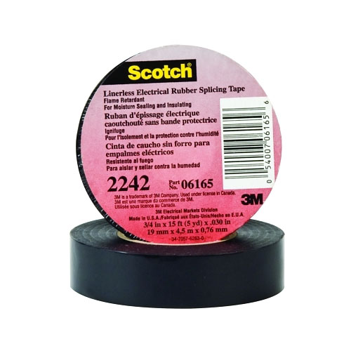 3M Linerless Electrical Rubber Tape 2242, 15 ft x 3/4 in, Black