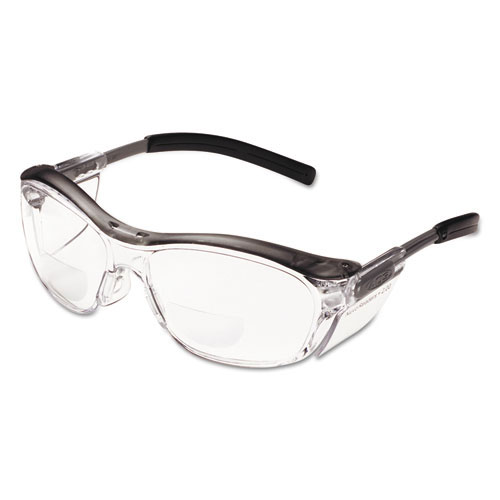 3M Nuvo Reader Protective Eyewear, Gray Frame, Clear Lens, Anti-Fog, 10/Box