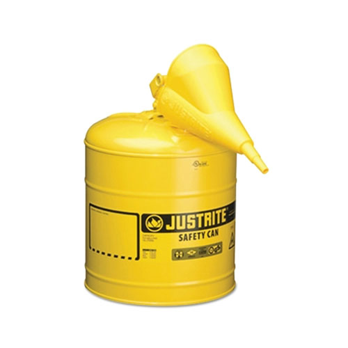 Justrite Type I Steel Safety Can, Diesel, 5 gal, Yellow, with Funnel