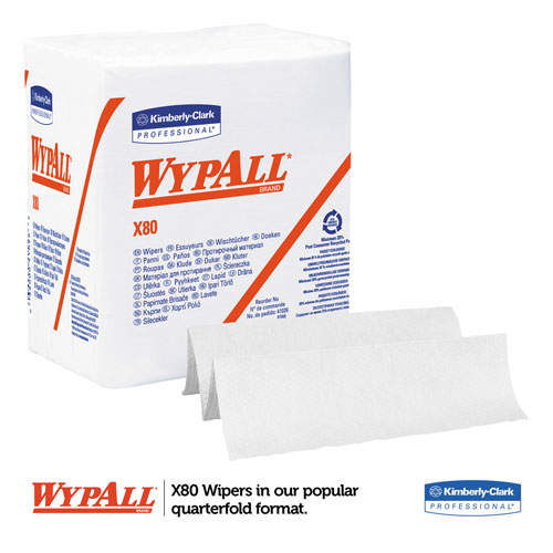 WypAll® X80 Cloths, HYDROKNIT, 1/4 Fold, 12 1/2 x 12, White, 50/Box, 4 Boxes/Carton
