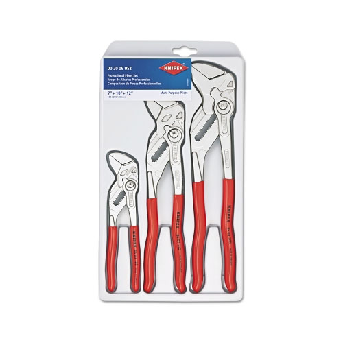 Knipex 3-Piece Plier Wrench Set, 7 in, 10 in, 12 in Lengths, Chrome Vanadium