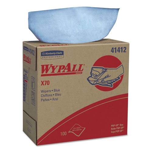 WypAll® X70 Cloths, POP-UP Box, 9.13 x 16.8, Blue, 100/Box, 10 Boxes/Carton