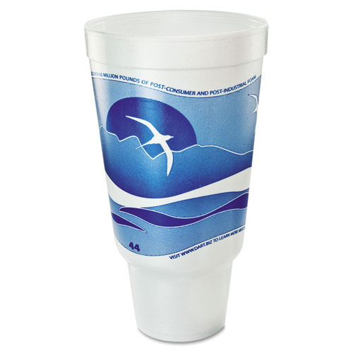 Dart Horizon Flush Fill Foam Cup, Hot/Cold, 44 oz., Ocean Blue/White, 15/Bag