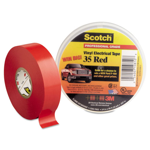 Scotch™ Scotch 35 Vinyl Electrical Color Coding Tape, 3" Core, 0.75" x 66 ft, Red
