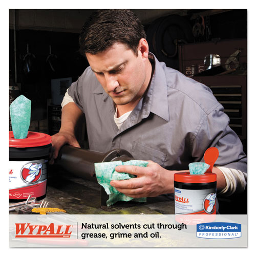 WypAll* Heavy-Duty Waterless Cleaning Wipes, 12 x 9 1/2, Green-White, 50/Canister, 8/CT