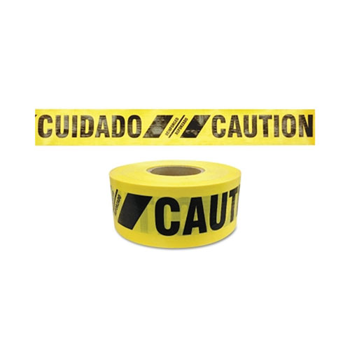 Presco Reinforced Barricade Tape, 3 in W x 500 ft L , Caution/Cuidado, Yellow