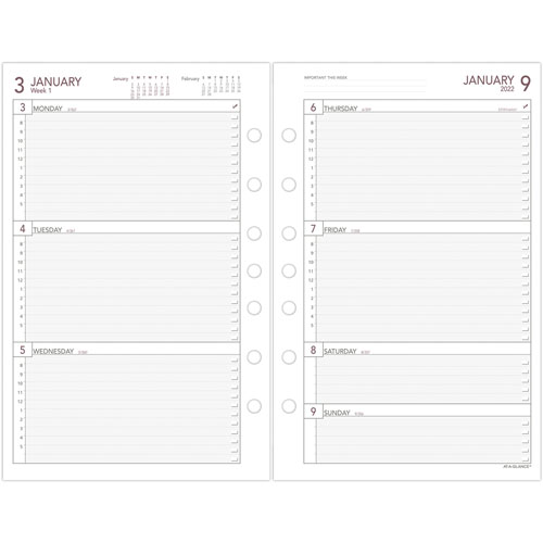 Day Runner 2-page-per-week Weekly Refill Sheets, Julian Dates, Weekly, 1 Year, January 2022 till December 2022
