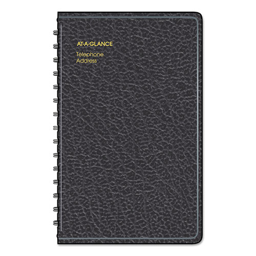 At-A-Glance Telephone/Address Book, 4.78 x 8, Black Simulated Leather, 100 Sheets