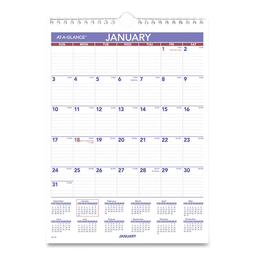 At-A-Glance Monthly Wall Calendar with Ruled Daily Blocks, 8 x 11, White, 2022