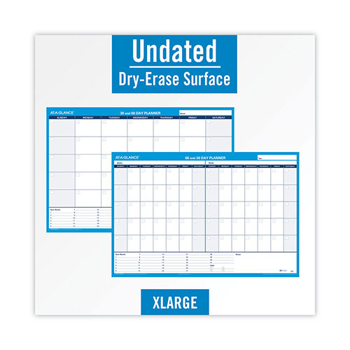 At-A-Glance 30/60-Day Undated Horizontal Erasable Wall Planner, 36 x 24, White/Blue Sheets, Undated