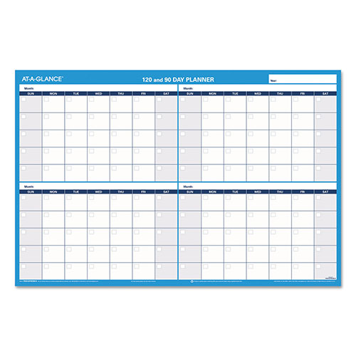 At-A-Glance 90/120-Day Undated Horizontal Erasable Wall Planner, 36 x 24, White/Blue Sheets, Undated