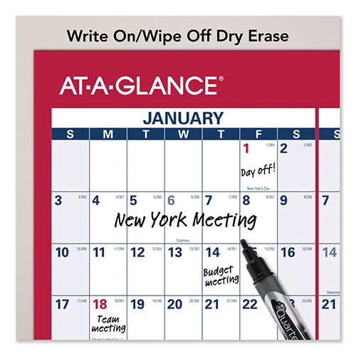 At-A-Glance Erasable Vertical/Horizontal Wall Planner, 24 x 36, Blue/Red, 2022