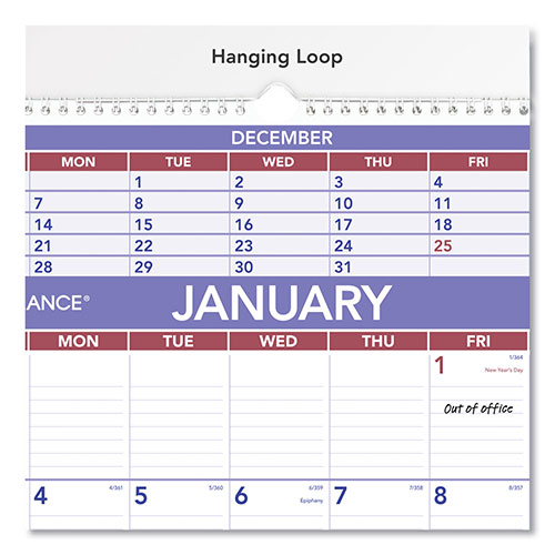At-A-Glance Three-Month Wall Calendar, 15.5 x 22.75, White Sheets, 12-Month (Jan to Dec): 2024