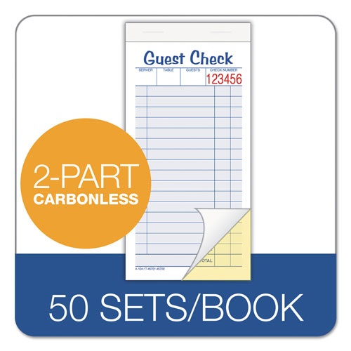 Adam Guest Check Unit Set, Carbonless Duplicate, 6 7/8 x 3 3/8, 50 Forms, 10/Pack