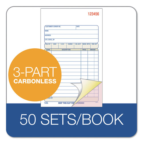 Adam Carbonless Sales Order Book, Three-Part Carbonless, 4-3/16 x 7 3/16, 50 Sheets