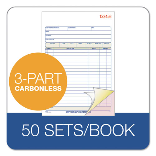 Adam TOPS Sales/Order Book, 7 15/16 x 5 9/16, 3-Part Carbonless, 50 Sets/Book