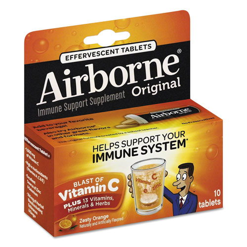 Airborne® Immune Support Effervescent Tablet, Zesty Orange, 10/Box