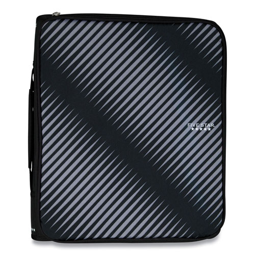 Five Star® Zipper Binder, 3 Rings, 2" Capacity, 11 x 8.5, Black/Gray Zebra Print Design