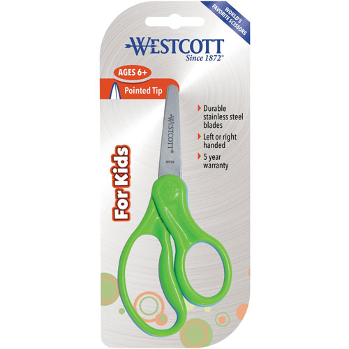 Westcott® For Kids Scissors, 5" Length, 1 3/4" Cut, Pointed,Blue/Green/Pink/Yellow,30/Pack