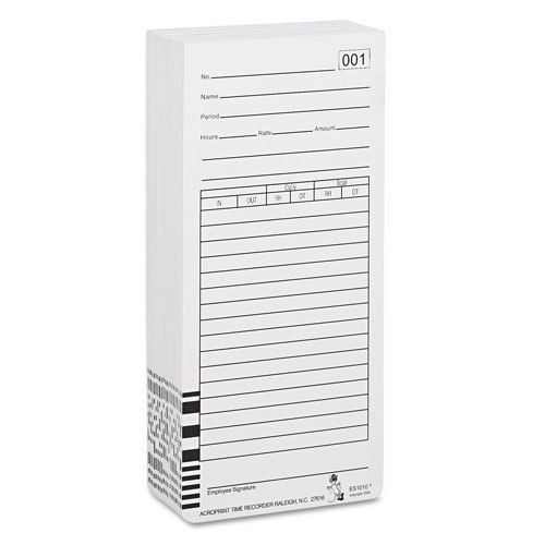 Acroprint Time Recorder Time Card for Es1000 Electronic Totalizing Payroll Recorder, 100/Pack