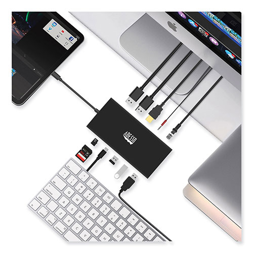 Adesso 12-in-1 USB-C Multi-Port TAA Compliant Docking Station, Black
