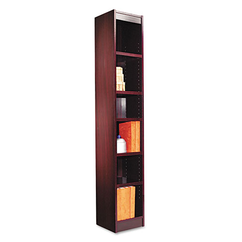Alera Narrow Profile Bookcase, Wood Veneer, Six-Shelf, 11.81"w x 11.81"d x 71.73"h, Mahogany