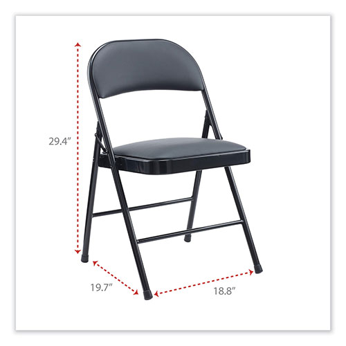 Alera Alera PU Padded Folding Chair, Supports Up to 250 lb, Black Seat/Back, Black Base, 4/Carton