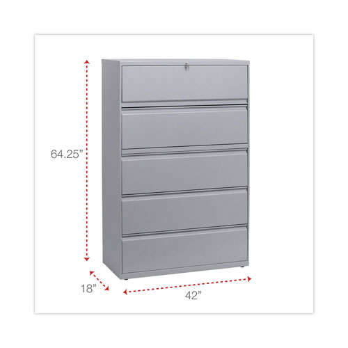 Alera Lateral File, 5 Legal/Letter/A4/A5-Size File Drawers, 1 Roll-Out Posting Shelf, Light Gray, 42