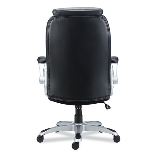 Alera Alera Leithen Bonded Leather Midback Chair, Supports Up to 275 lb, Black Seat/Back, Silver Base