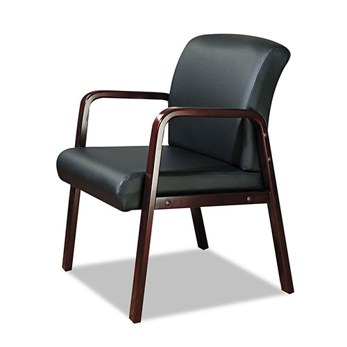 Alera Reception Lounge WL Series Guest Chair, 24.21'' x 26.14'' x 32.67'', Black Seat/Black Back, Mahogany Base