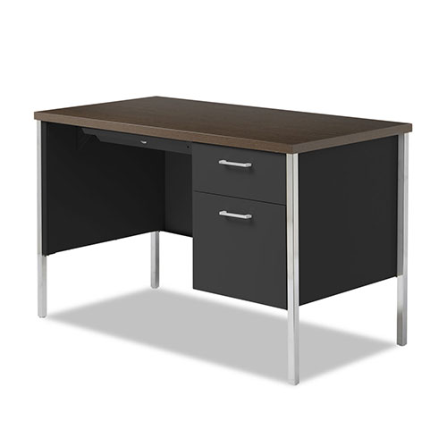 Alera Single Pedestal Steel Desk, Metal Desk, 45.25w x 24d x 29.5h, Mocha/Black