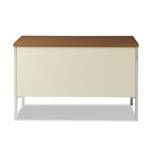 Alera Single Pedestal Steel Desk, Metal Desk, 45.25w x 24d x 29.5h, Cherry/Putty