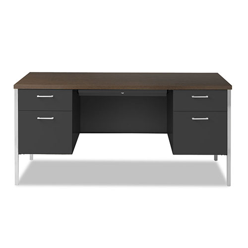 Alera Double Pedestal Steel Desk, Metal Desk, 60w x 30d x 29.5h, Mocha/Black