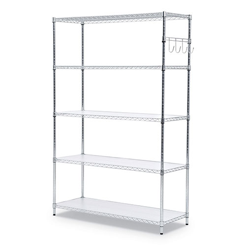 Alera 5-Shelf Wire Shelving Kit with Casters and Shelf Liners, 48w x 18d x 72h, Silver