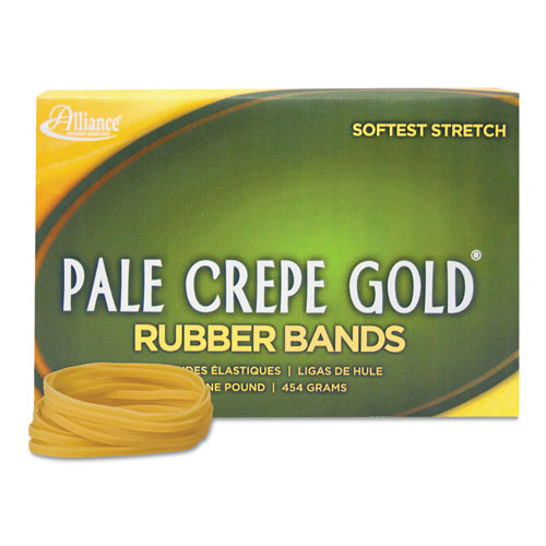 Alliance Rubber Pale Crepe Gold Rubber Bands, Size 117B, 0.06" Gauge, Crepe, 1 lb Box, 300/Box