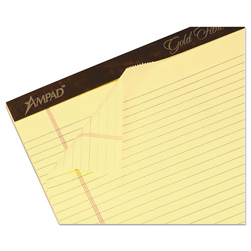 Ampad Gold Fibre Writing Pads, Narrow Rule, 8.5 x 14, Canary, 50 Sheets, Dozen