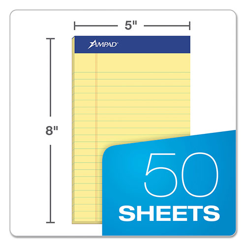 Ampad Perforated Writing Pads, Narrow Rule, 50 Canary-Yellow 5 x 8 Sheets, Dozen